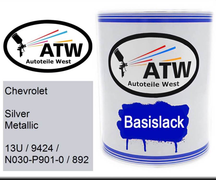 Chevrolet, Silver Metallic, 13U / 9424 / N030-P901-0 / 892: 1L Lackdose, von ATW Autoteile West.